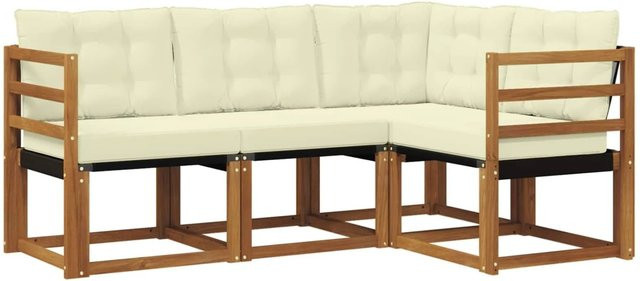 vidaXL Outdoor-Sofagarnitur 4-teilig aus Akazienholz mit Kissen in Natur und Creme - Bild 1
