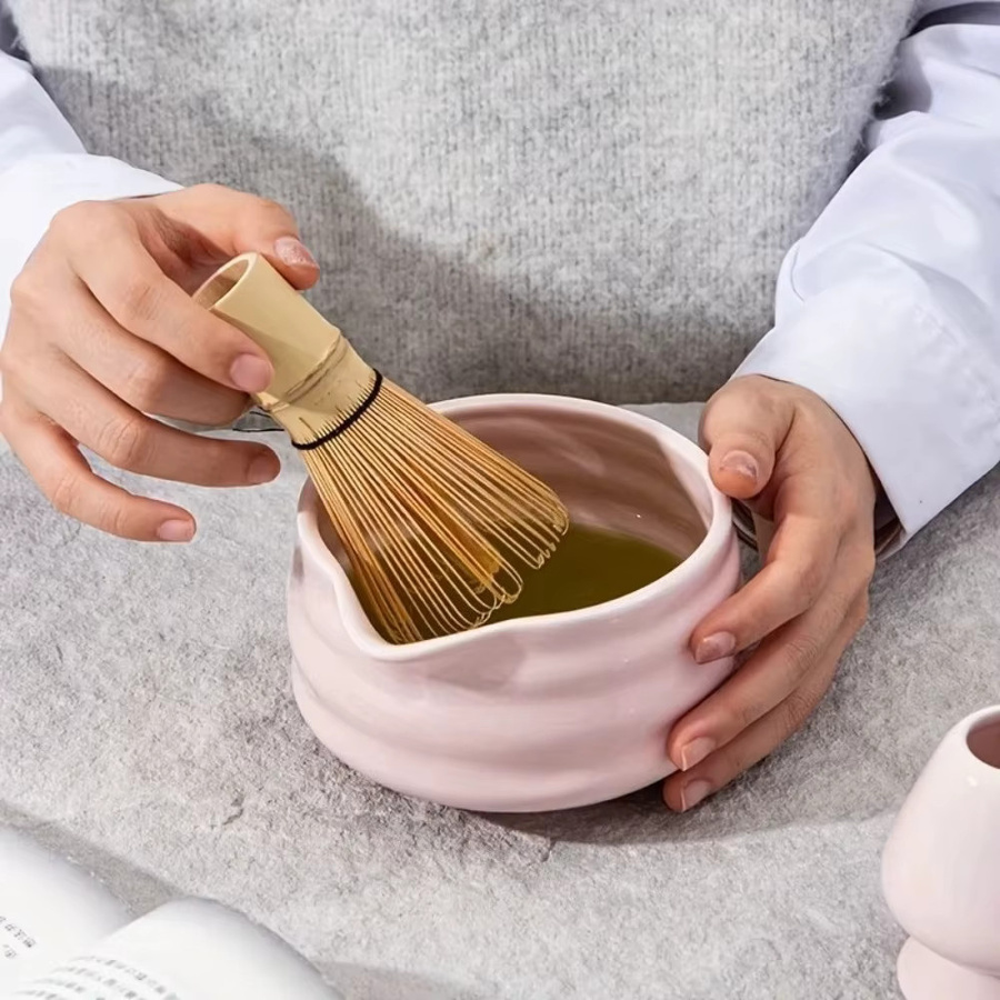 FEB.WIND 5-teiliges Matcha-Teezeremonie-Set aus Keramik und Bambus in Pink - Bild 3
