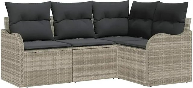 vidaXL Garten-Sofa-Set aus Poly Rattan in Hellgrau, 4-teiliges L-Shape Lounge-Set mit UV-beständigen Sitzkissen und Rückenkissen - Bild 1