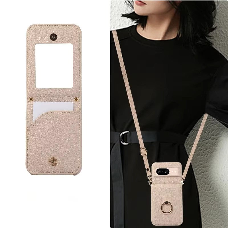 Leder Umhängetasche mit Handyhülle und Geldbörse für Google Pixel 8, 7, 6 Pro, 8A, 7A, 6A in Schwarz oder Beige - Bild 2