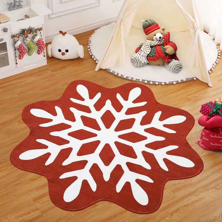 VIKAMA Weihnachts-Schneeflocken-Teppich, schmutzabweisende und maschinenwaschbare Matte für Badezimmer, Schlafzimmer oder Eingangsbereich - Bild 4
