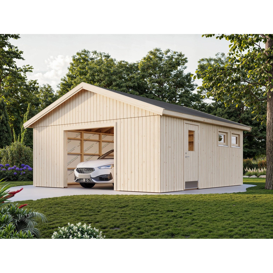 Palmako Holzgarage Andre mit Satteldach aus Fichte in Natur/Beige, B/T: 557 x 576 cm - Bild 2
