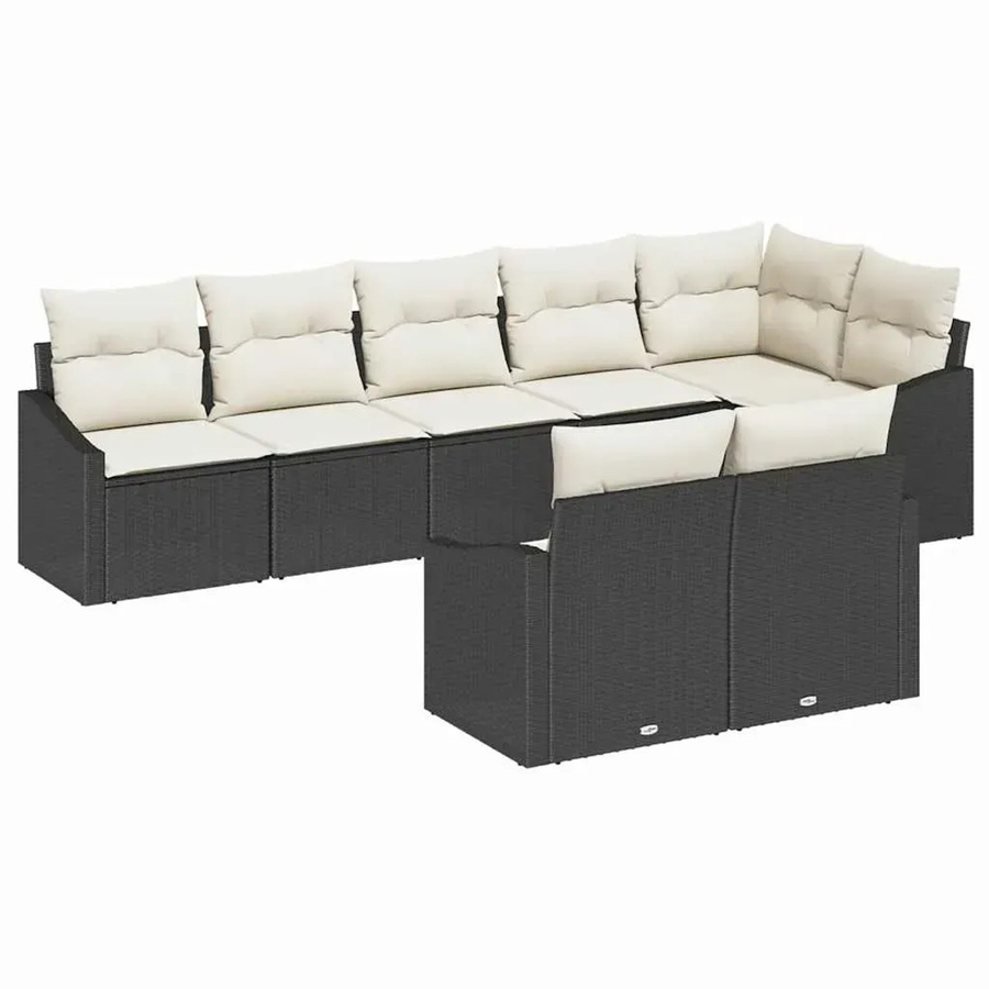 vidaXL Garten-Sofa-Set 8-teilig aus Poly-Rattan in Schwarz mit Polsterung und Armlehnen im L-Shape Design - Bild 2
