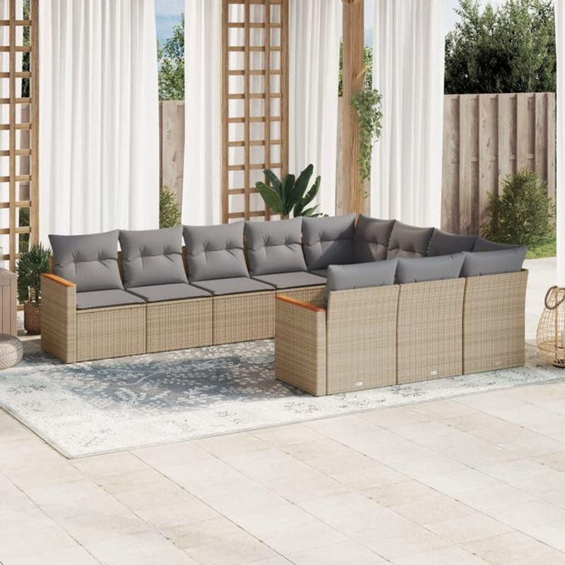 Vidaxl 10-teiliges Gartenmöbel-Set aus Rattan und Metall mit Kissen in Beige und Grau - Bild 1