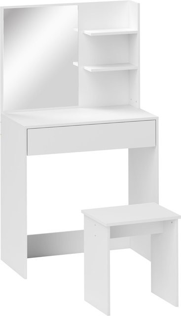 HOMCOM Schminktisch mit Spiegel, 3 Regalen, Schubladen und passendem Hocker in Weiß, B/T/H: 75 x 40 x 137 cm - Bild 1