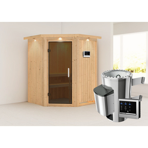 Karibu Sauna Wolmar für 3 Personen mit 3,6 kW Saunaofen und externer Steuerung, beige - Bild 2