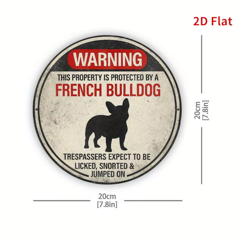 Lustiges Warnschild für französische Hunde von Potdemiel in Vintage-Optik aus Metall, Farbe Rot, Rund - Bild 2