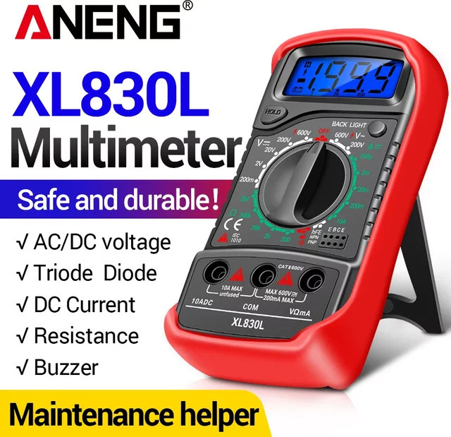 ANENG XL830L AC/DC-Multimeter in Blau und Rot mit Spannungsmesser, Amperemeter und HFE-Transistortester - Bild 1