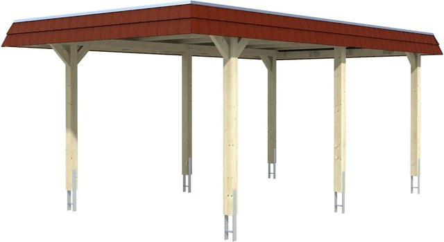 Wendland Skan Holz Carport Eiche hell mit EPDM-Dach und roter Blende B x T: 362 x 628 cm - Bild 1