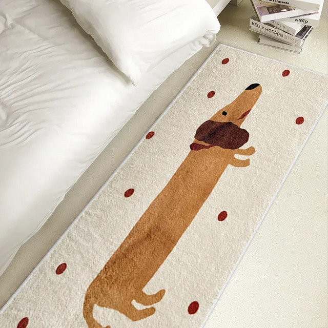 VIKAMA Nachttischteppich mit Dackel-Hund in Beige, weicher Teppich aus Polyester für Flur, Kinderzimmer und Schlafzimmer - Bild 1