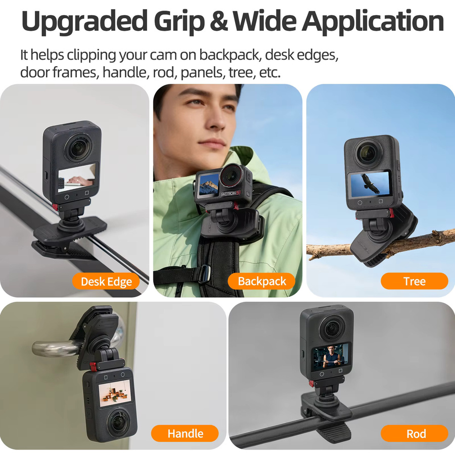 Magnetische Rucksack-Clip-Halterung für DJI OSMO 360, Action 5 Pro, 4, 3 und 2 in Schwarz mit 360-Grad-Drehung und Schnellverschluss - Bild 2