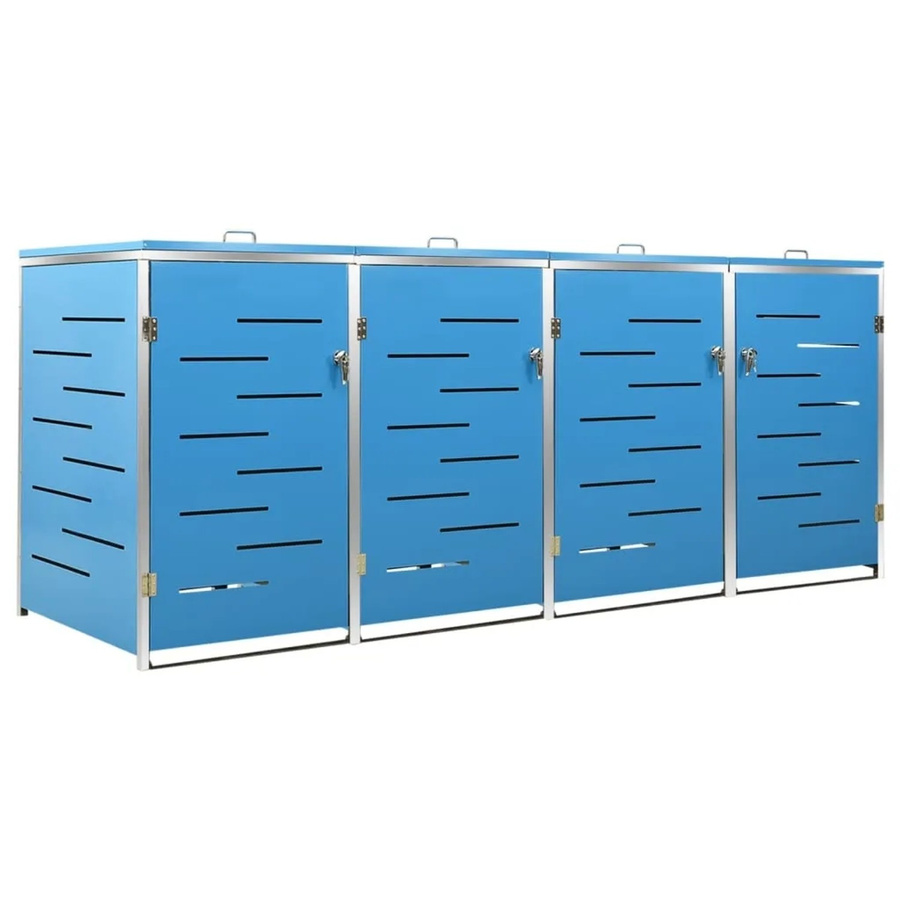 vidaXL Mülltonnenbox aus Edelstahl und verzinktem Stahl für 4 Tonnen, Farbe: Silber/Blau, B/T/H: 276,5 x 77,5 x 115,5 cm - Bild 2