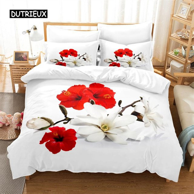 Binchi Blumen Bettwäsche Set mit 3D Digitaldruck in Weiß, B/H: 140 x 210 cm - Bild 1