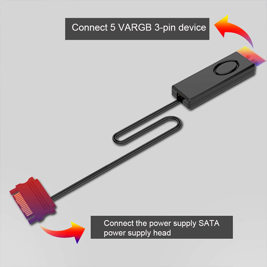 AuyiHomu ARGB-Controller SATA zu 3PIN Adapter für PC-Gehäuse und LED-Streifen, Schwarz - Bild 3