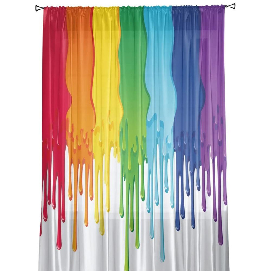 Yiran Furniture Transparente Tüllvorhänge in Bunt, Voile-Vorhang mit Ösen, Breite: 135 cm, Höhe: 115 cm - Bild 1