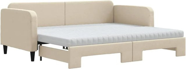 vidaXL Tagesbett ausziehbar mit Matratze in Creme, gepolstert mit Stoff und Schublade - Bild 1