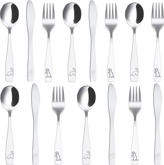 Willstar Kinderbesteck-Set aus poliertem Edelstahl mit Dinosaurier-Design, 15-teilig, Silber - Bild 1