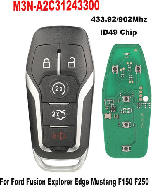 Jingyuqin Fernschlüsselanhänger für Ford Fusion Explorer Edge Mustang F150 F250 Modell M3N-A2C31243300 ID49 433,92/902 MHz - Bild 1