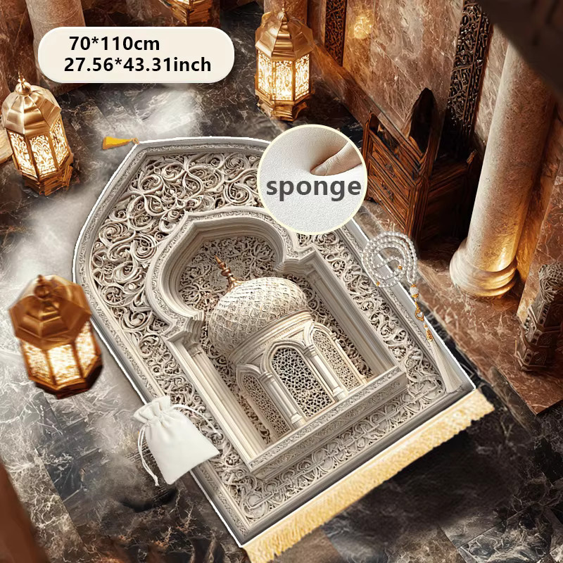 VIKAMA Muslimische Gebetsmatte aus Microfaser, rutschfest und weich, orientalisches Design - Bild 3
