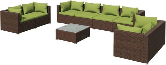 vidaXL 9-tlg. Garten-Lounge-Set aus Poly Rattan in Braun mit Kissen und L-Form - Bild 1