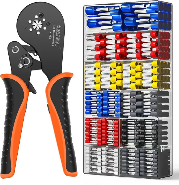 SANJIANG Aderendhülsen-Crimpwerkzeug-Set mit Sechskant-Crimpzange und 1000 Anschlussklemmen für AWG 28–5 (0,08–16 mm2) - Bild 1
