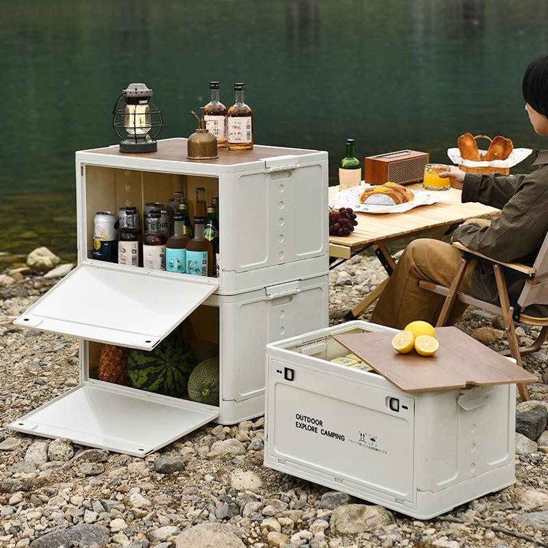 Binchi Outdoor Faltbox mit Holzdeckel und Rollen in Weiß - Bild 2