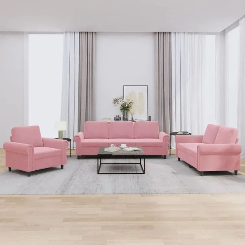 3-tlg. Sofagarnitur mit Kissen aus Samt in Rosa von Vidaxl - Bild 1
