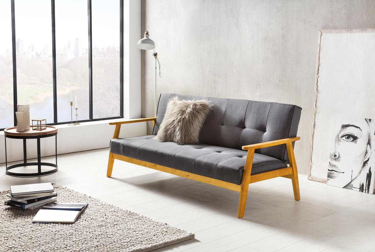 SalesFever Schlafsofa im skandinavischen Design, Grau, B/T/H: 190 x 85 x 81 cm - Bild 1