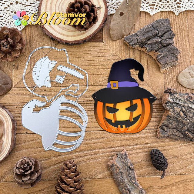 Metall Stanzformen Halloween Hexe und Kürbis Schichten für Scrapbooking und Prägung in Silber - Bild 1