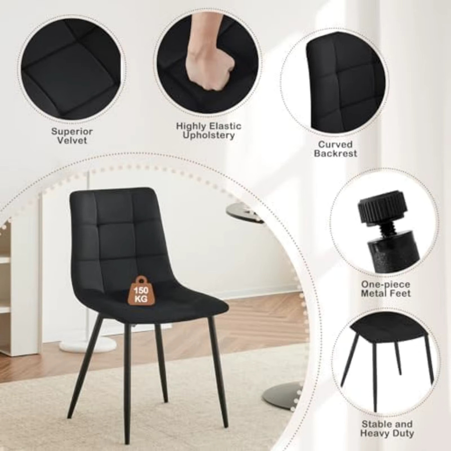 6er-Set Eugad Esszimmerstühle aus Samt in Schwarz mit ergonomischer Rückenlehne und Metallbeinen für dein Esszimmer, deine Küche oder dein Schlafzimmer - Bild 5