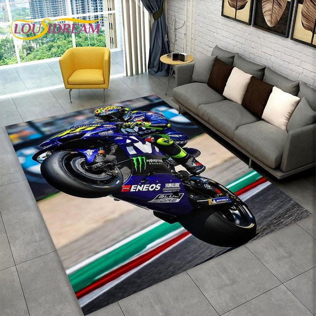 ChenYing01 3D-Teppich mit Motorradrennen-Design, abstrakt und mehrfarbig, rutschfest und waschbar, B/T: 150 x 100 cm - Bild 1