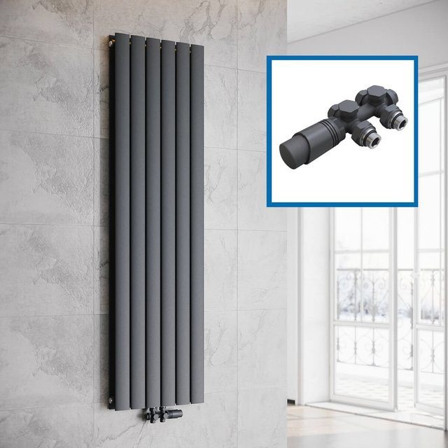 SONNI Badheizkörper Design Flach Paneelheizkörper Anthrazit mit Mittelanschluss H: 160 cm, B: 46,5 cm - Bild 1