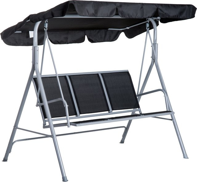 Outsunny Hollywoodschaukel 3-Sitzer mit Dach und UV-beständigem Sonnendach aus Metall in Schwarz und Silber, B/T/H: 171 x 108 x 154 cm - Bild 1