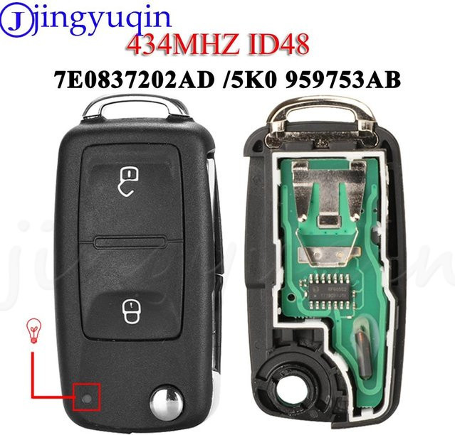 Jingyuqin Fernbedienung Autoschlüsselanhänger 434 MHz ID48 für VW Amarok Transporter Beetle Eos Seat Skoda Citigo in Schwarz - Bild 1