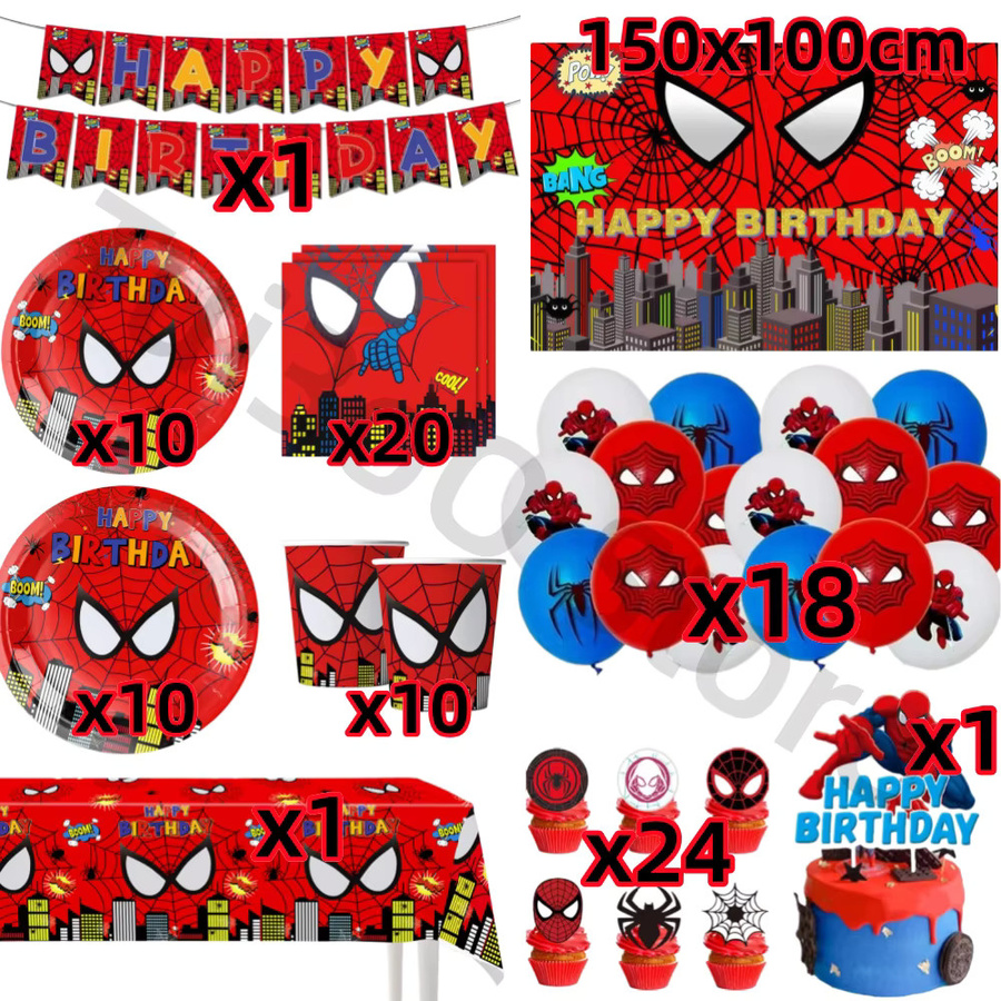 Bandai Anime Spiderman Geburtstagsparty-Zubehör, Spiralteller, Ballon, Tortendekoration - Bild 2