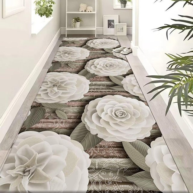 Moderner Flurteppich Karpetti mit 3D-Blumenmuster, waschbarer Läufer für Flur und Treppenhaus, Mehrfarbig, B: 60 cm, L: 200 cm - Bild 1