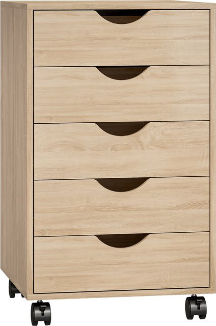 HOMCOM Rollcontainer mit 5 Schubladen in Eiche, mobiler Büroschubladenschrank mit Rollen für das Home Office oder Wohnzimmer, B/T/H: 40 x 40 x 67 cm - Bild 1