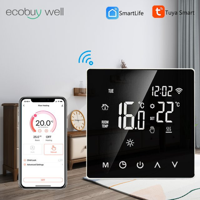 Tuya Smart WLAN-Thermostat für Fußbodenheizung 220V, digitaler Temperaturregler in Weiß, Alexa-kompatibel - Bild 1