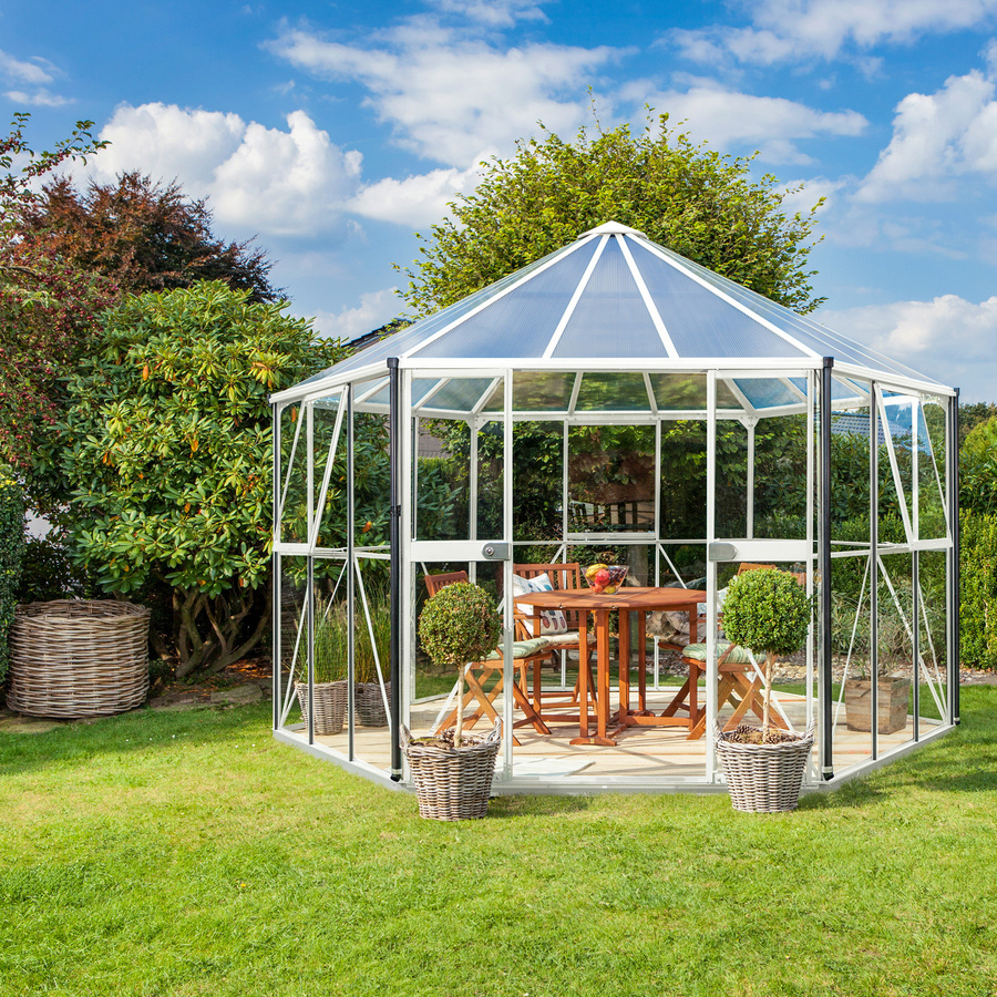 Vitavia Gewächshaus-Pavillon Juno 9000 in Weiß mit Stahlfundament und Kombiverglasung aus ESG und Polycarbonat, 9,0 m² - Bild 3