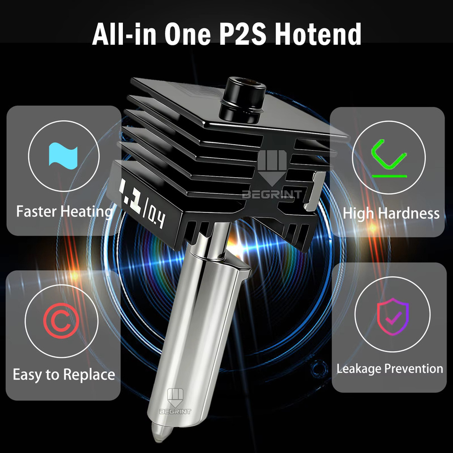 Bambu Lab Hotend P2S aus gehärtetem Stahl für A1 und A1 mini in Silber, erhältlich in 0,2mm, 0,4mm, 0,6mm und 0,8mm Düsenweite - Bild 4