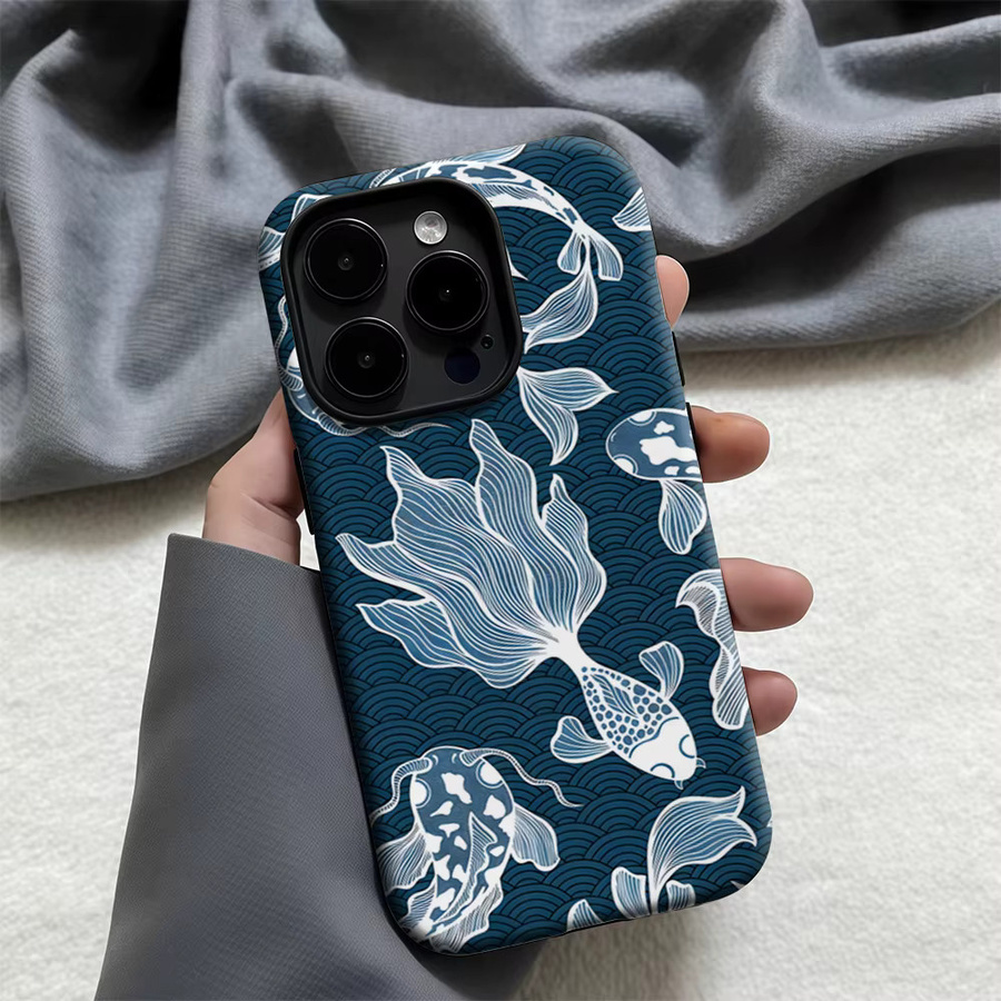 Casegame Matte Bumper Schutzhülle mit MagSafe für iPhone 17 16 15 14 13 Pro Max, Stoßfeste PC Hülle, Blau Koi-Wellen - Bild 3
