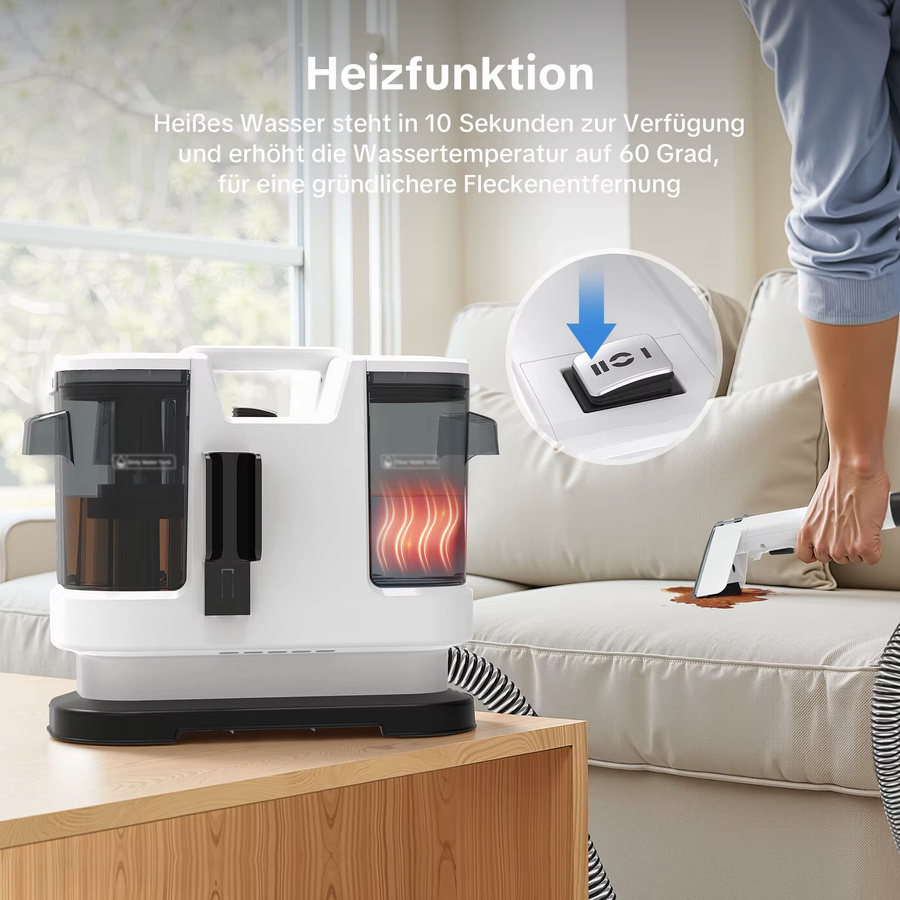 Lubluelu Handstaubsauger und Fleckenreiniger in Weiß mit 800W und 60 °C Heißwasser-Tiefenreinigung für Teppiche, Vorhänge und Tierhaare - Bild 4