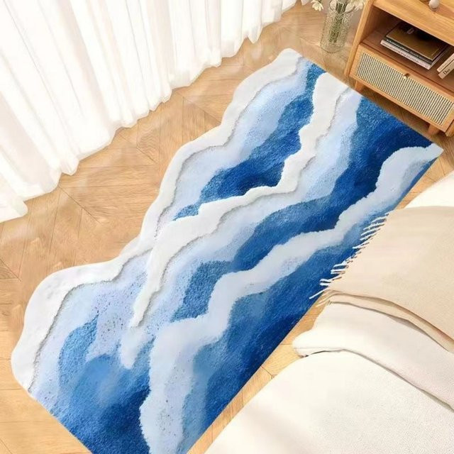 VIKAMA Teppich mit Wellenmuster in Blau und Weiß, moderner dekorativer Teppich für Wohnzimmer, Schlafzimmer oder Kinderzimmer, Breite: 120 cm, Tiefe: 40 cm, Höhe: 40 cm - Bild 1