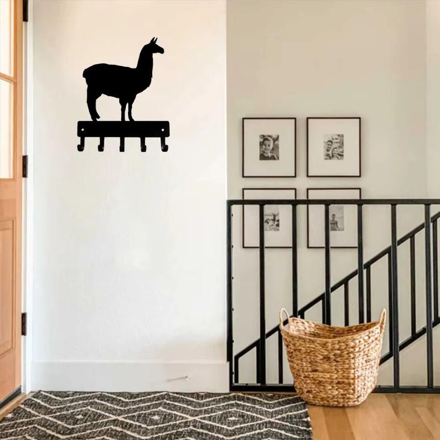 CIFBUY Alpaka-Farm Metall-Wanddekoration Schlüsselhalter in Schwarz, Rustikales Hängeregal für den Eingangsbereich, Breite: 23,5 cm, Höhe: 15,2 cm, Tiefe: 15,2 cm - Bild 3