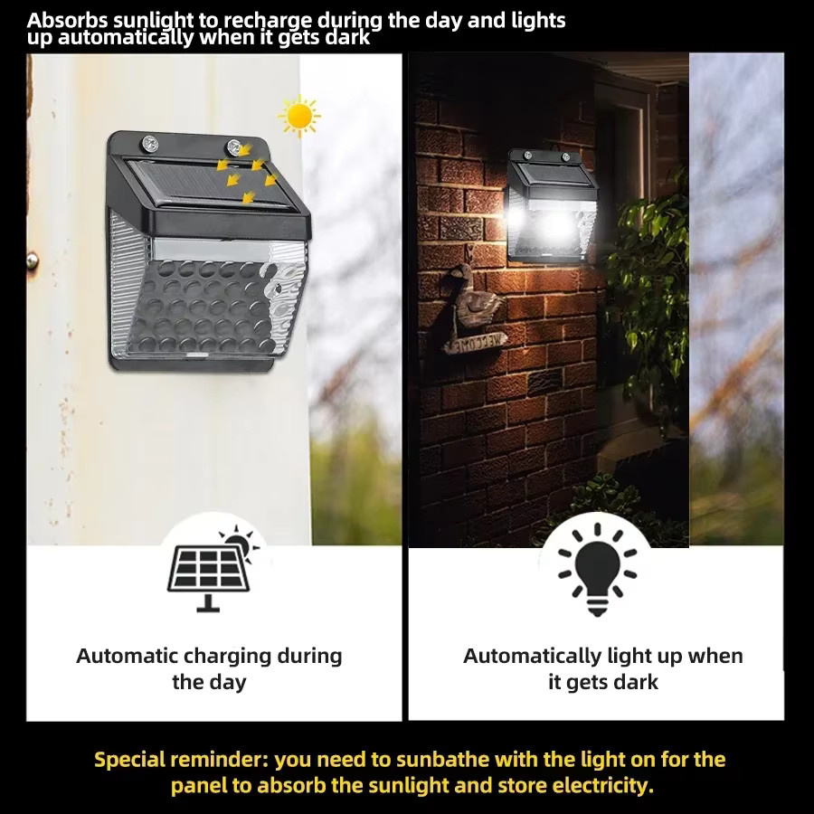 KDULIT LED Solarleuchte mit PIR-Bewegungssensor in Schwarz für Garten und Außenwand, moderne Solar-Wandleuchte mit warmweißem Licht - Bild 2