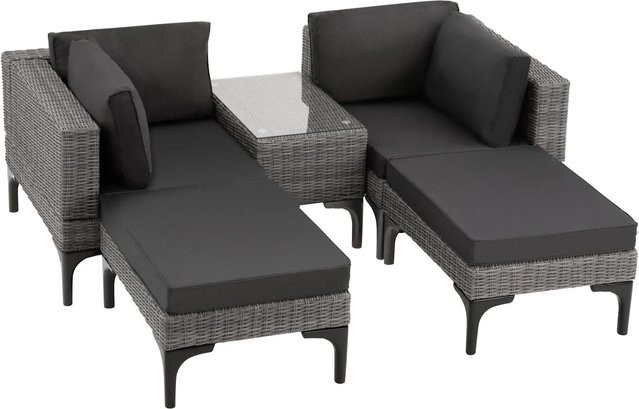 tectake Bellaria L-Shape Aluminium Rattan Lounge Set in Grau mit Polstern, wetterfest und UV-beständig, B/T/H: 169,50 x 204 x 74 cm - Bild 2
