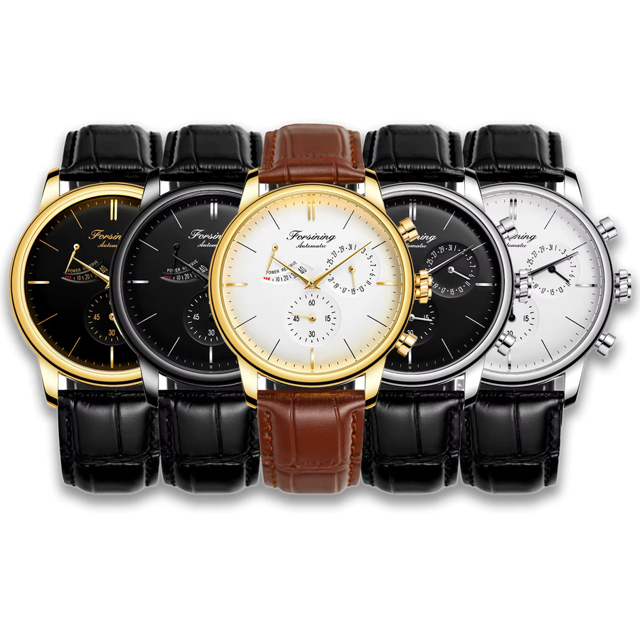 FOSINING Armbanduhr Automatik, Leder, Gold, Herren - Bild 2