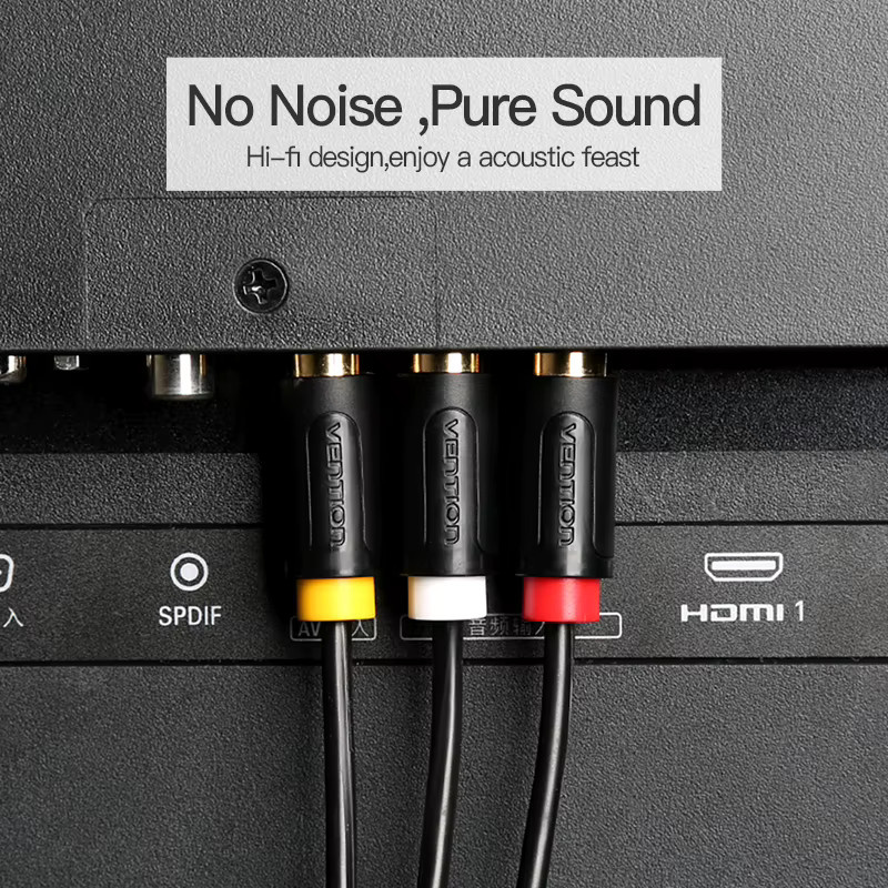 Vention RCA auf RCA AV-Kabel in Schwarz, vergoldete Audio-Video-Stecker für TV, DVD und Verstärker - Bild 3