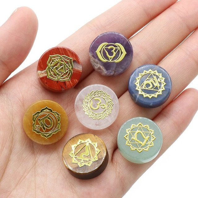 7 Chakra Naturstein Anhänger, Amethyst Quarz, 16-18mm, Unisex - Bild 1