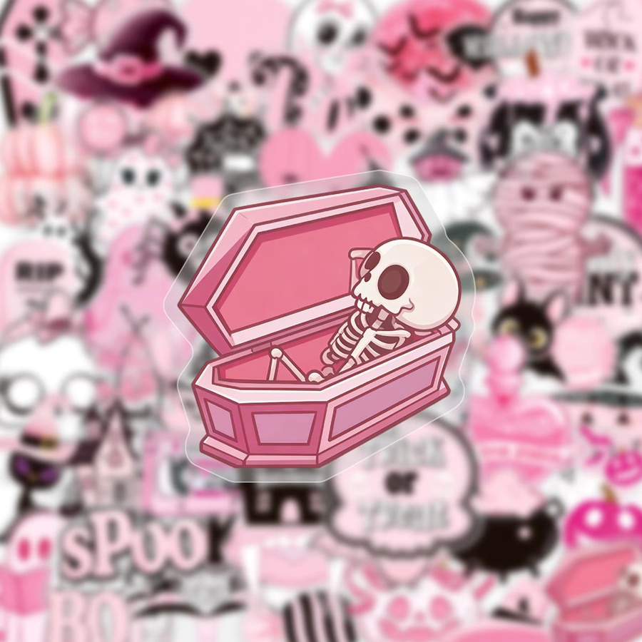 50 Stück Halloween-Aufkleber im Cartoon-Design, rosa PET-Sticker für DIY-Dekorationen, wasserfest - Bild 3
